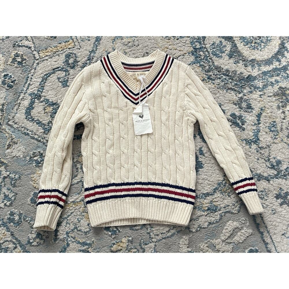 Hope & Henry Baby Cable Knit Sweater XXS Organic Cotton Ivory Striped NWT